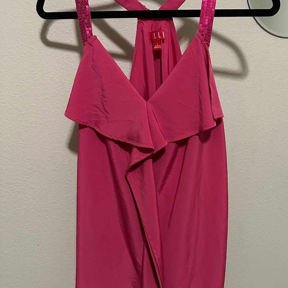 Elle Hot Pink Sleeveless Sequin Strap Top